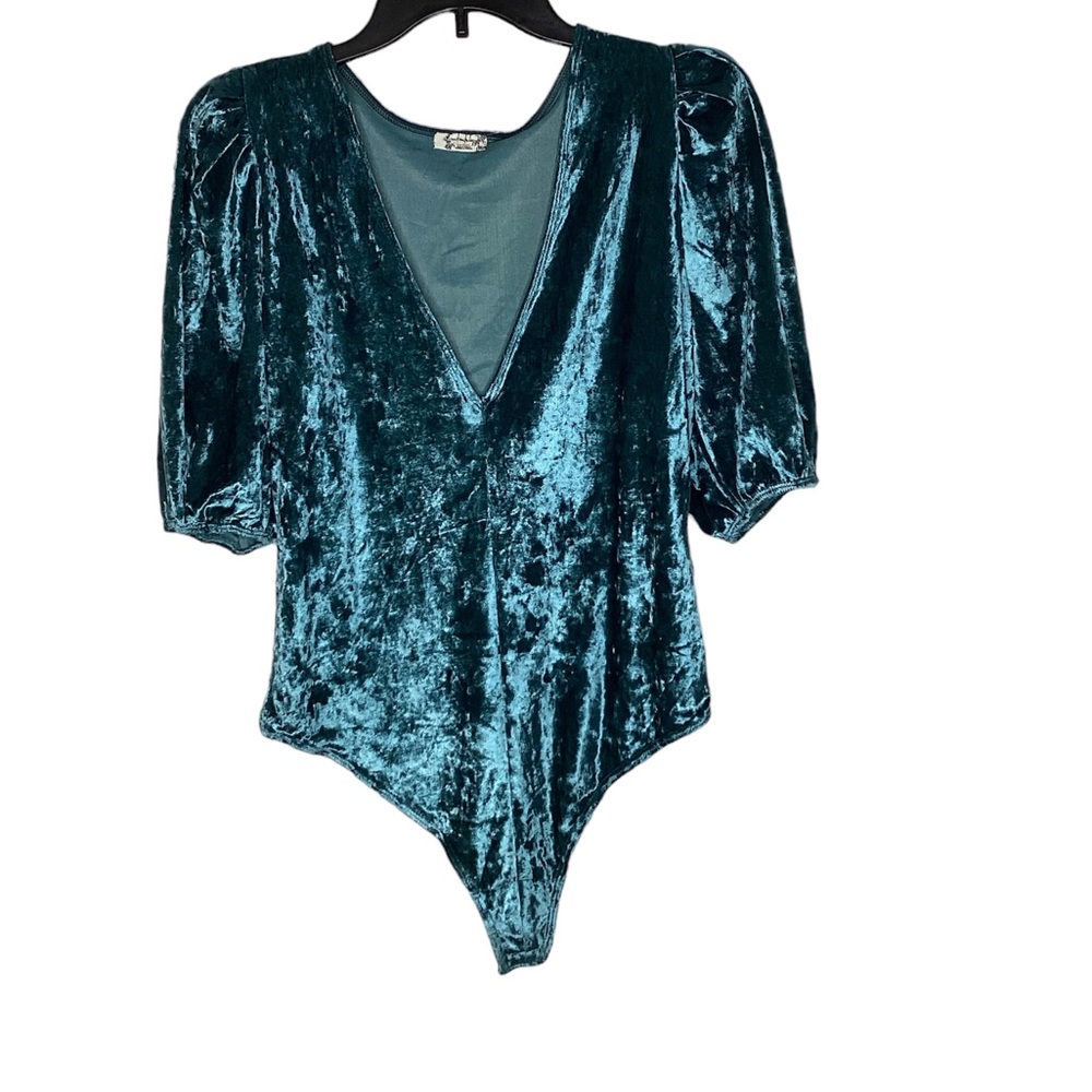 Don’t You Wish Velvet Plunging V-Neck Short Puffed Sleeve Bodysuit Free …